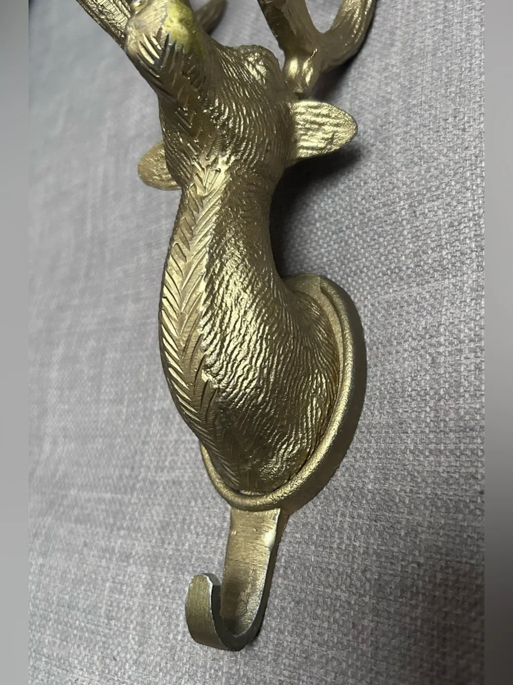 Vtg Cast Brass Stag Deer Head Wall Hook Equestrian Lodge Decor #06152610